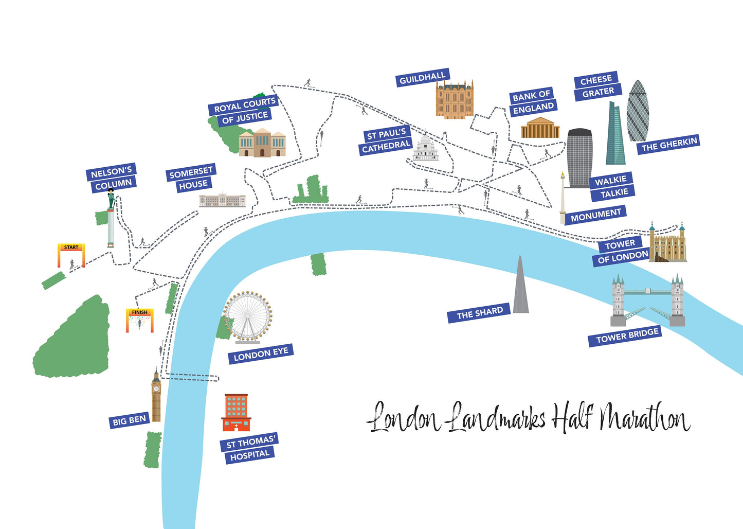 London Landmarks Half Marathon Route Map