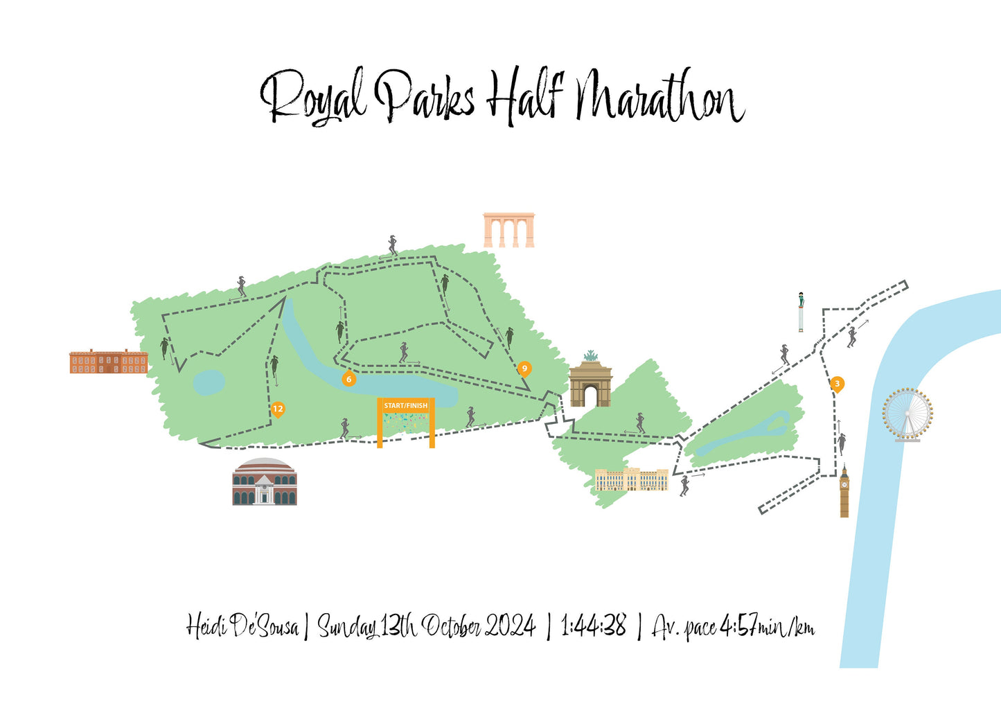 Personalised Royal Parks Half Marathon Route Map Print Memorabilia