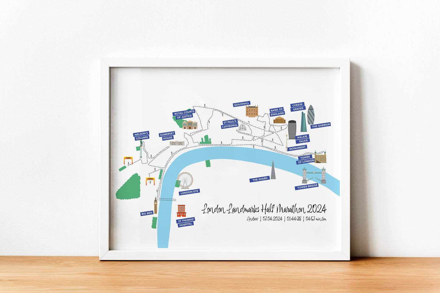 Personalised London Landmarks Half Marathon Map