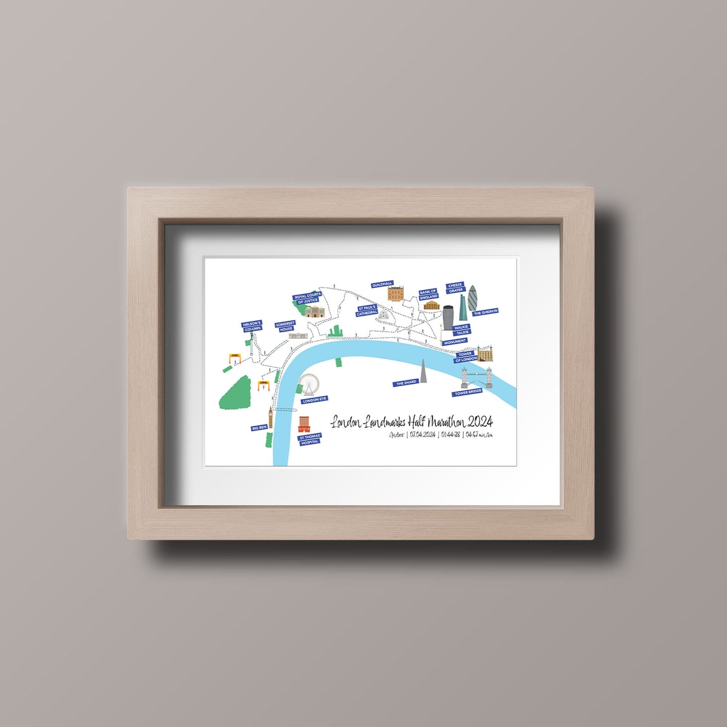 Personalised London Landmarks Half Marathon Map