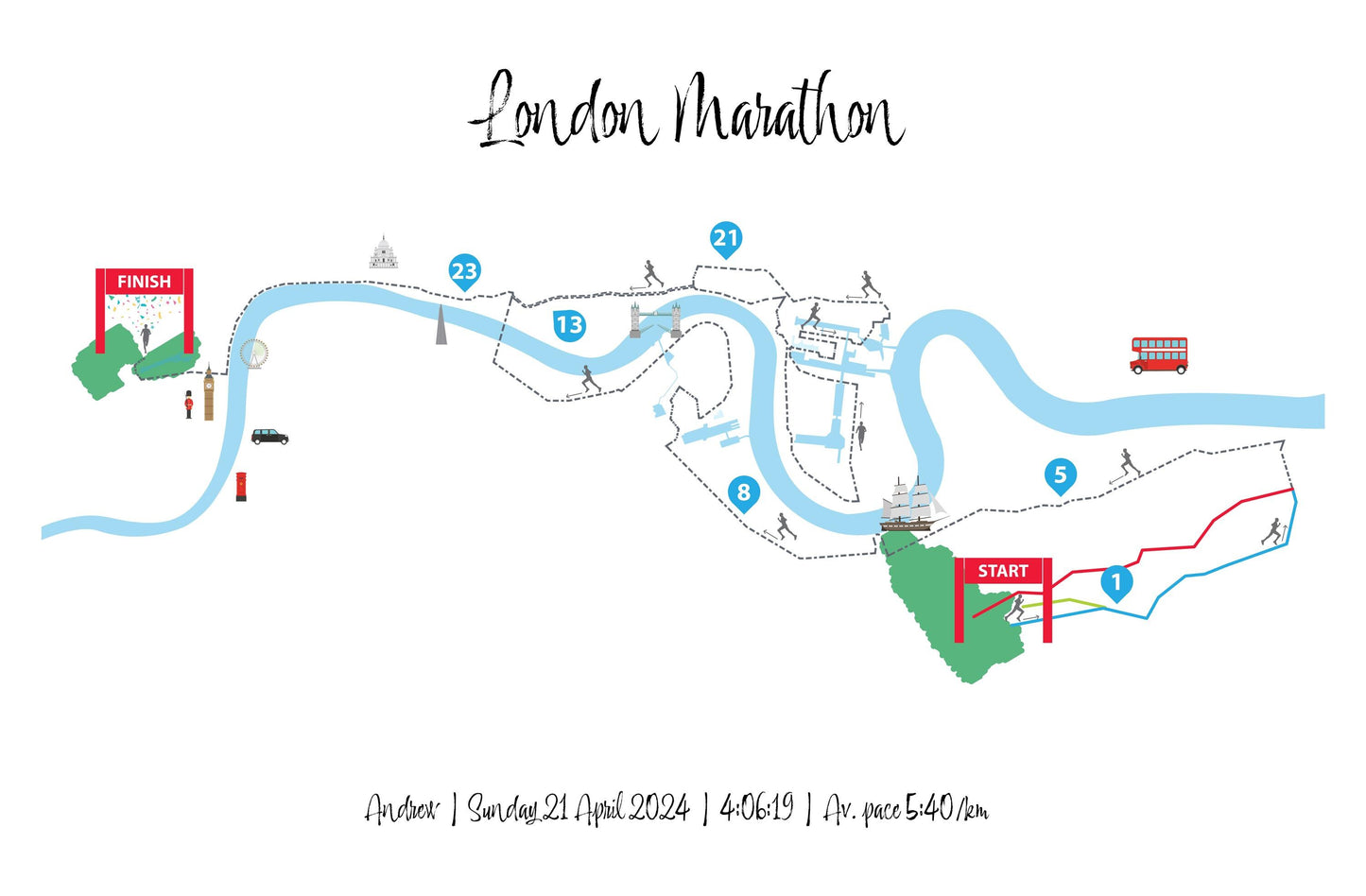 Personalised London Marathon Route Map Print