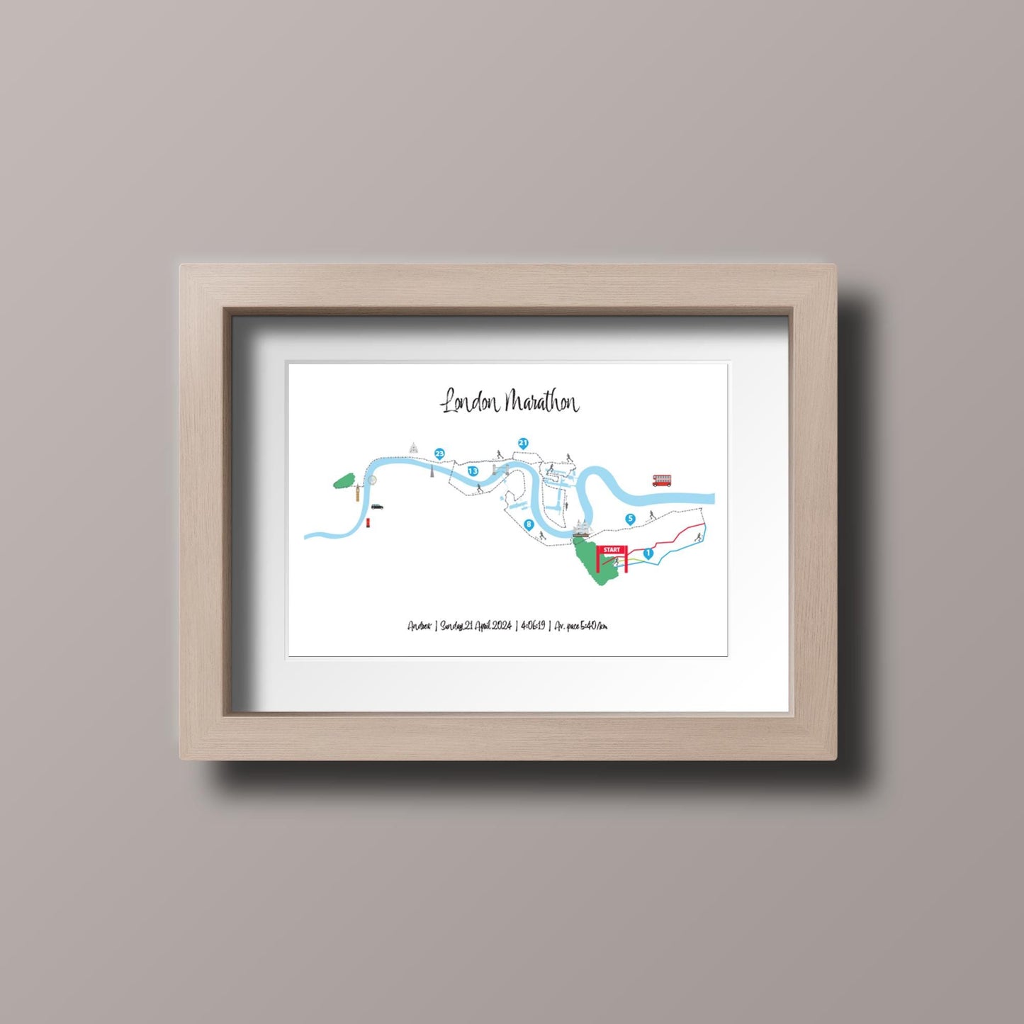 Personalised London Marathon Route Map Print